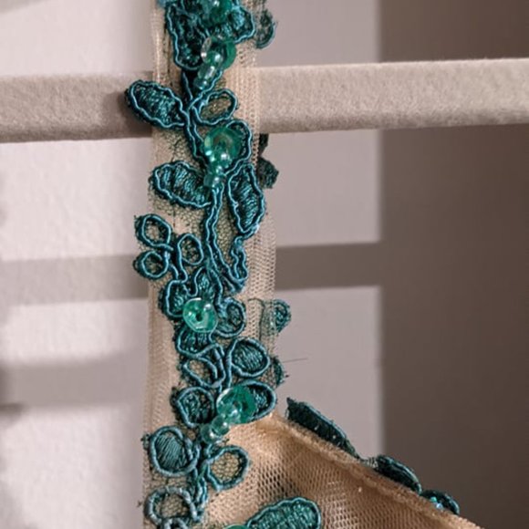 Emerald Green Sequined Beaded A-Line Ball Gown Prom Dress Open Back, NWOT - Picture 6 of 9